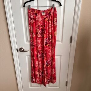 Billabong Floral Print‎ Wide Leg Smocked Waist Casual Pants Size S Beachy